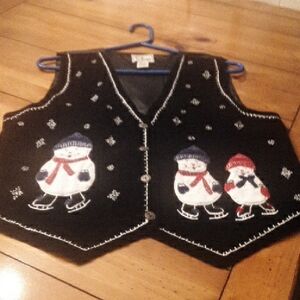 Tantrums Black Velvet Vest with Snowman Design